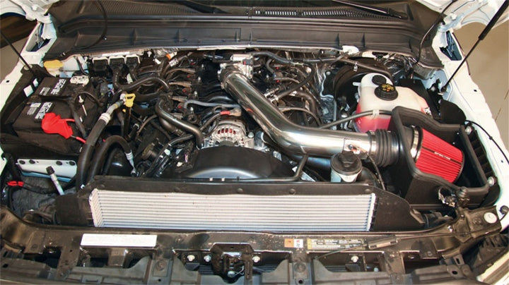 Spectre 11-14 Ford F250/350 V8-6.2L F/I Air Intake Kit - Polished w/Red Filter - Bull Strap