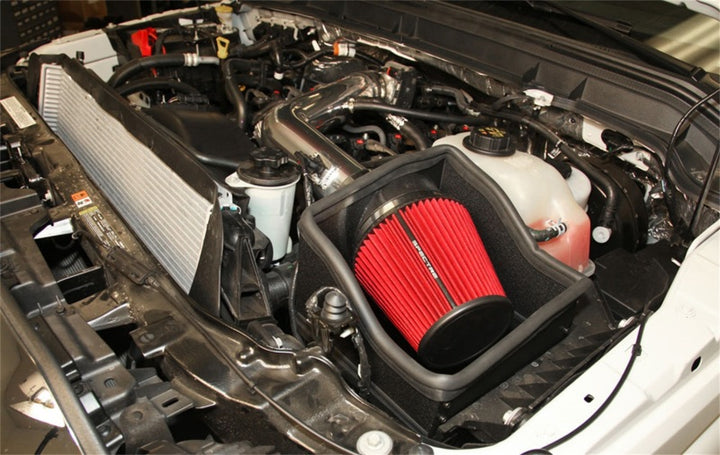 Spectre 11-14 Ford F250/350 V8-6.2L F/I Air Intake Kit - Polished w/Red Filter - Bull Strap