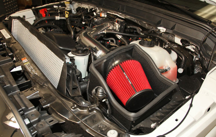 Spectre 11-14 Ford F250/350 V8-6.2L F/I Air Intake Kit - Polished w/Red Filter - Bull Strap