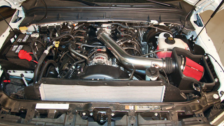 Spectre 11-14 Ford F250/350 V8-6.2L F/I Air Intake Kit - Polished w/Red Filter - Bull Strap