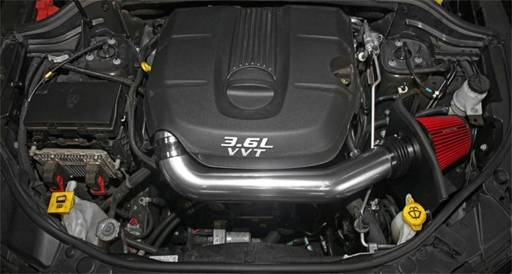 Spectre 11-15 Jeep Grand Cherokee V6-3.6L F/I Air Intake Kit - Polished w/Red Filter - Bull Strap