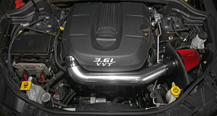 Spectre 11-15 Jeep Grand Cherokee V6-3.6L F/I Air Intake Kit - Polished w/Red Filter - Bull Strap
