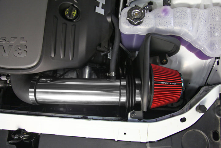 Spectre 11-17 Dodge Challenger/Charger 5.7L V8 Air Intake Kit - Polished w/Red Filter - Bull Strap