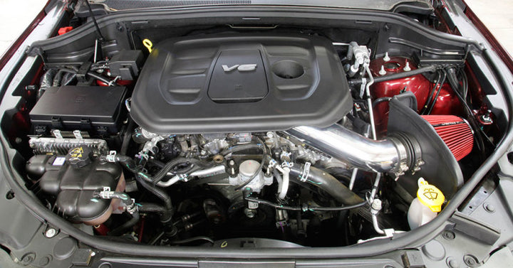 Spectre 16-18 Jeep Grand Cherokee V6-3.6L F/I Air Intake Kit - Polished w/Red Filter - Bull Strap