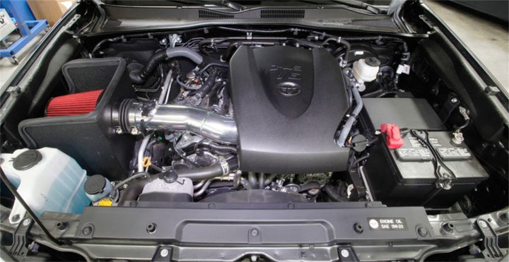 Spectre 16-18 Toyota Tacoma V6-3.5L F/I Air Intake Kit - Polished w/Red Filter - Bull Strap
