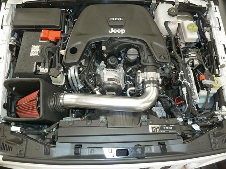 Spectre 2018 Jeep Wrangler V6-3.6L F/I Air Intake Kit - Polished w/Red Filter - Bull Strap