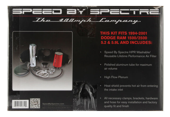 Spectre 94-01 Dodge RAM 1500/2500 V8-5.2/5.9L F/I Air Intake Kit - Polished w/Red Filter - Bull Strap