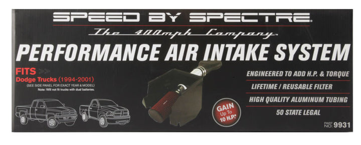 Spectre 94-01 Dodge RAM 1500/2500 V8-5.2/5.9L F/I Air Intake Kit - Polished w/Red Filter - Bull Strap