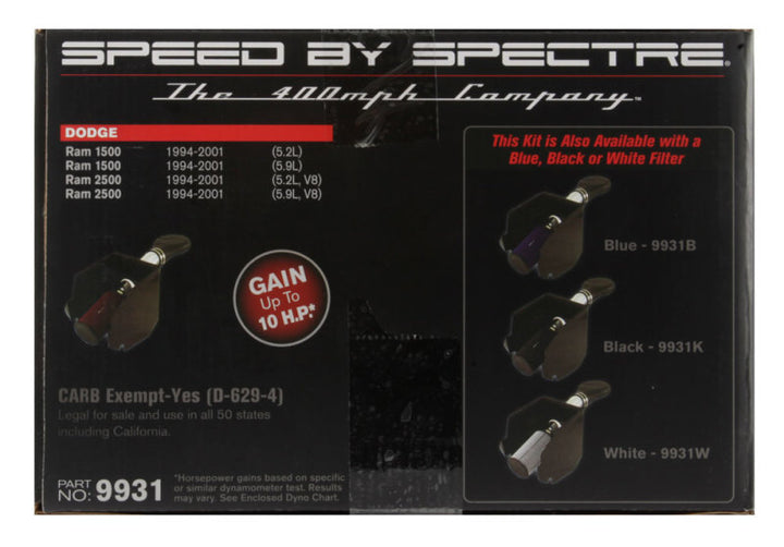 Spectre 94-01 Dodge RAM 1500/2500 V8-5.2/5.9L F/I Air Intake Kit - Polished w/Red Filter - Bull Strap