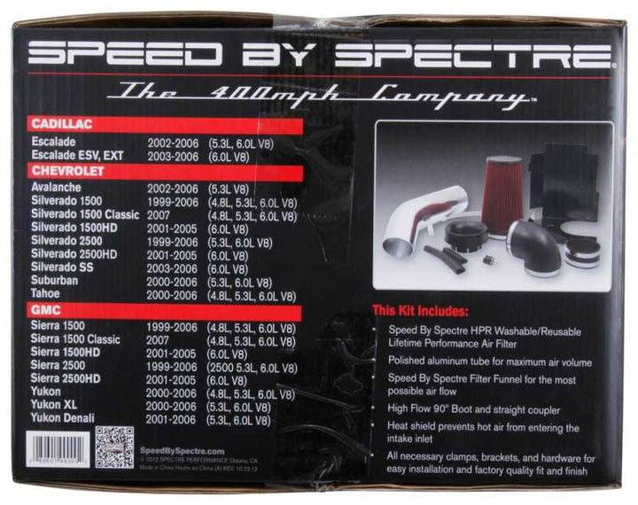 Spectre 99-07 GM Truck V8-4.8/5.3/6.0L F/I Air Intake Kit - Clear Anodized w/Red Filter - Bull Strap