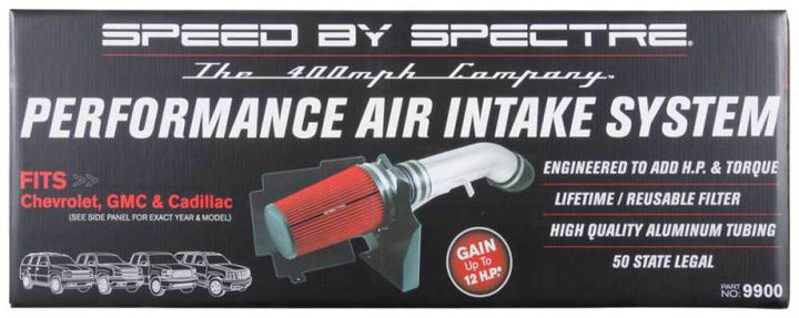 Spectre 99-07 GM Truck V8-4.8/5.3/6.0L F/I Air Intake Kit - Clear Anodized w/Red Filter - Bull Strap