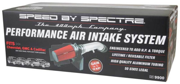Spectre 99-07 GM Truck V8-4.8/5.3/6.0L F/I Air Intake Kit - Clear Anodized w/Red Filter - Bull Strap