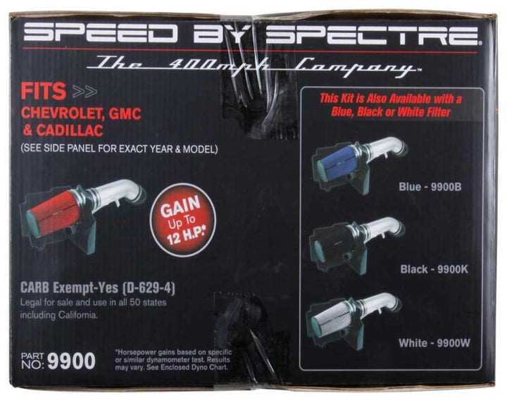 Spectre 99-07 GM Truck V8-4.8/5.3/6.0L F/I Air Intake Kit - Clear Anodized w/Red Filter - Bull Strap