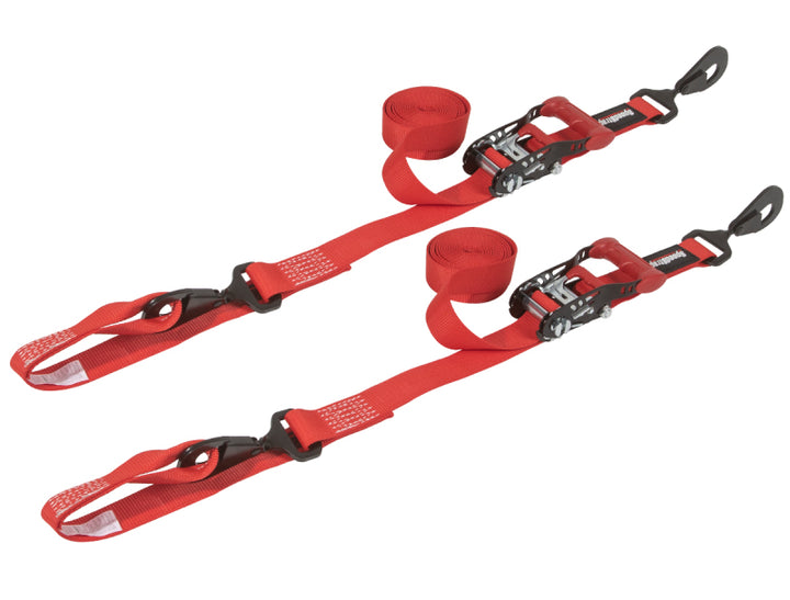 SpeedStrap 1 1/2In x 10Ft Ratchet Tie-Down w/ Soft-Tie (2 Pack) - Red - Bull Strap