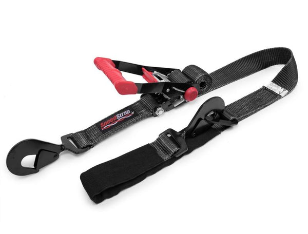 SpeedStrap 2In x 8Ft Ratchet Tie Down w/ Twisted Snap Hooks & Axle Strap Combo - Black - Bull Strap