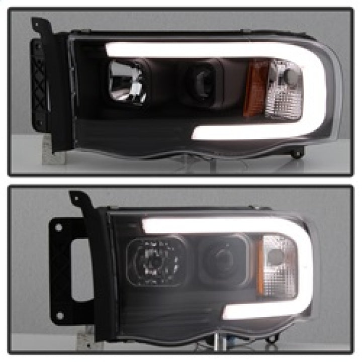 Spyder 02-05 Dodge Ram 1500 Light Bar Projector Headlights - Black (PRO-YD-DR02V2-LB-BK) - Bull Strap