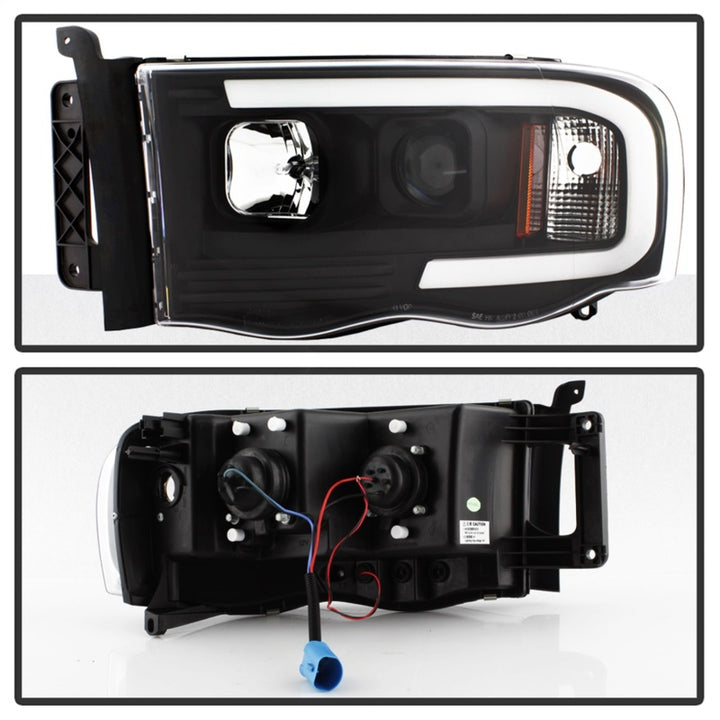 Spyder 02-05 Dodge Ram 1500 Light Bar Projector Headlights - Black (PRO-YD-DR02V2-LB-BK) - Bull Strap