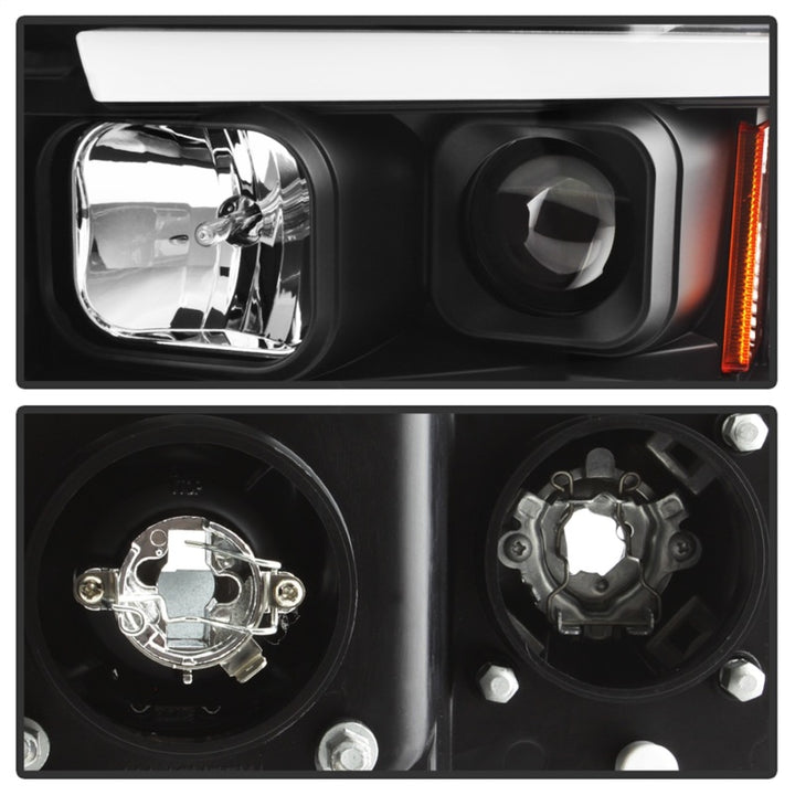 Spyder 02-05 Dodge Ram 1500 Light Bar Projector Headlights - Black (PRO-YD-DR02V2-LB-BK) - Bull Strap