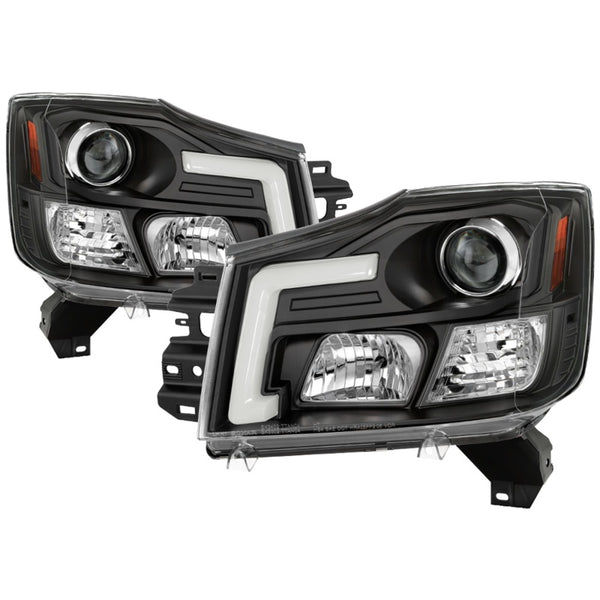 Spyder 04-15 Nissan Titan / 04-07 Nissan Armada V2 Projector Headlights - Black PRO-YD-NTI04-DRL-BK - Bull Strap