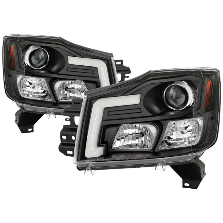 Spyder 04-15 Nissan Titan / 04-07 Nissan Armada V2 Projector Headlights - Black PRO-YD-NTI04-DRL-BK - Bull Strap