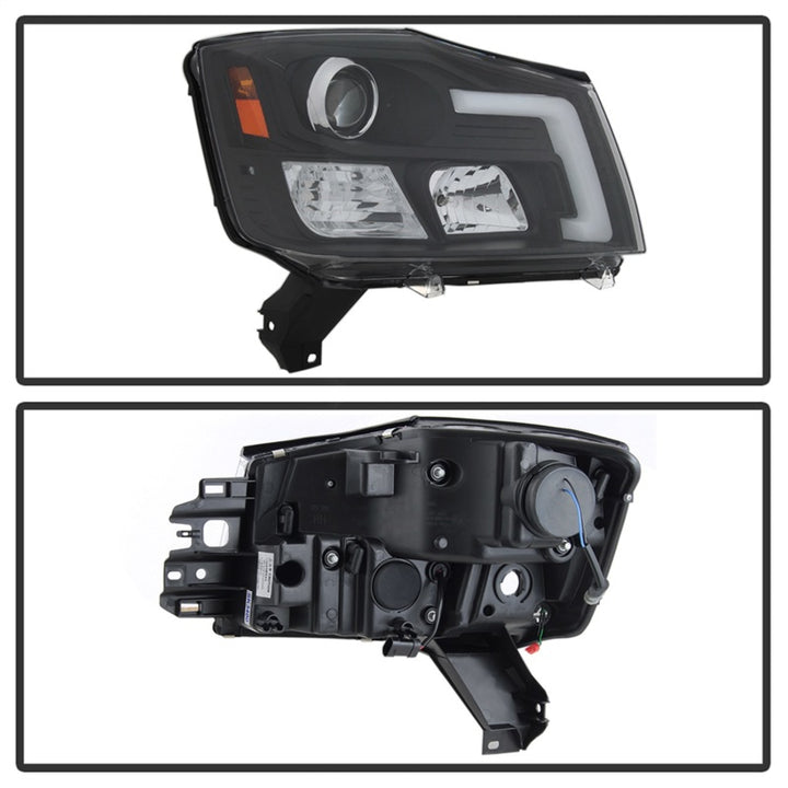 Spyder 04-15 Nissan Titan / 04-07 Nissan Armada V2 Projector Headlights - Black PRO-YD-NTI04-DRL-BK - Bull Strap