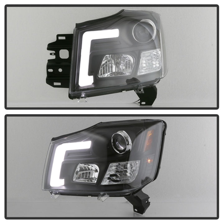 Spyder 04-15 Nissan Titan / 04-07 Nissan Armada V2 Projector Headlights - Black PRO-YD-NTI04-DRL-BK - Bull Strap