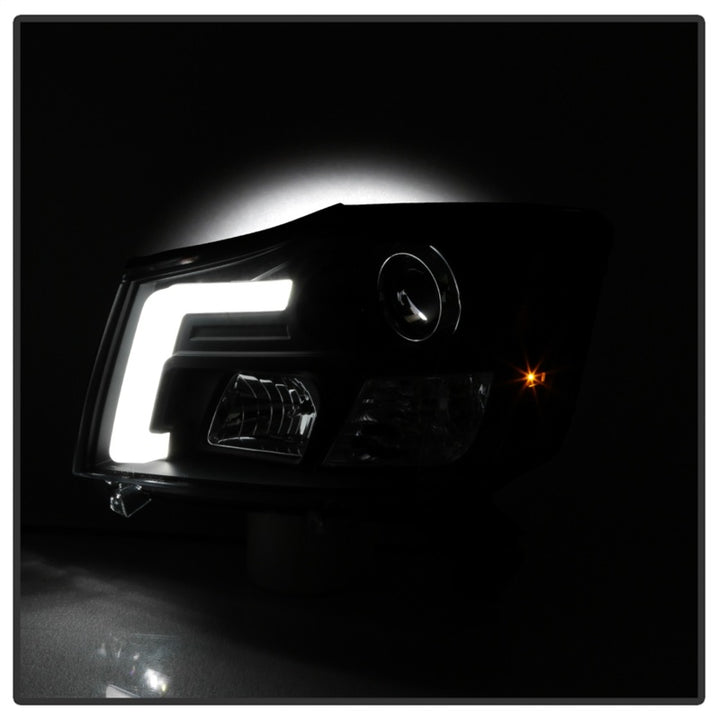Spyder 04-15 Nissan Titan / 04-07 Nissan Armada V2 Projector Headlights - Black PRO-YD-NTI04-DRL-BK - Bull Strap