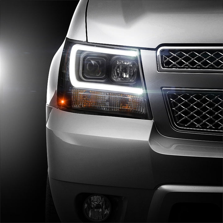 Spyder 07-14 Chevy Suburban/1500/2500/Tahoe V2 Projector Headlights Blk PRO-YD-CSUB07V2-DRL-BK - Bull Strap