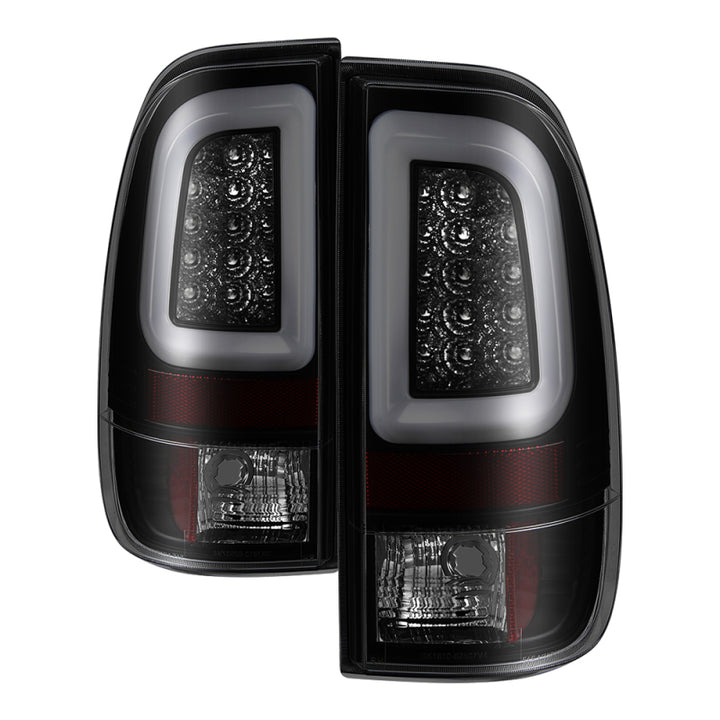 Spyder 08-16 Ford Super Duty F-250 V3 Light Bar LED Tail Lights - Blk Smoke ALT-YD-FS07V3-LBLED-BSM - Bull Strap