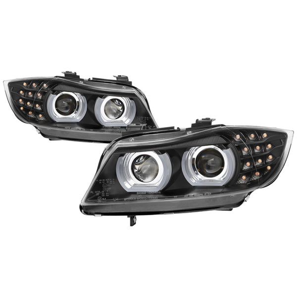 Spyder 09-12 BMW E90 3-Series 4DR Projector Headlights Halogen - LED - Black - PRO-YD-BMWE9009-BK - Bull Strap