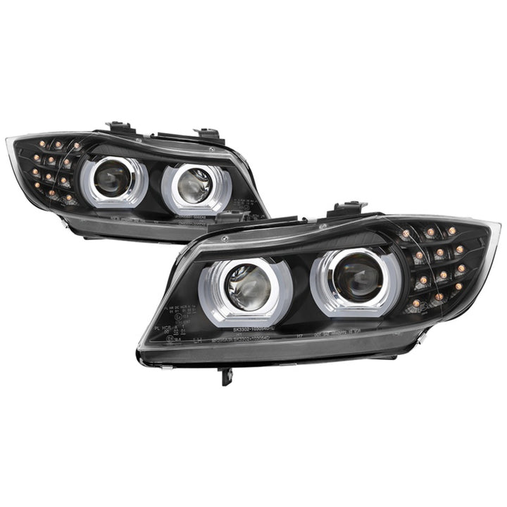 Spyder 09-12 BMW E90 3-Series 4DR Projector Headlights Halogen - LED - Black - PRO-YD-BMWE9009-BK - Bull Strap