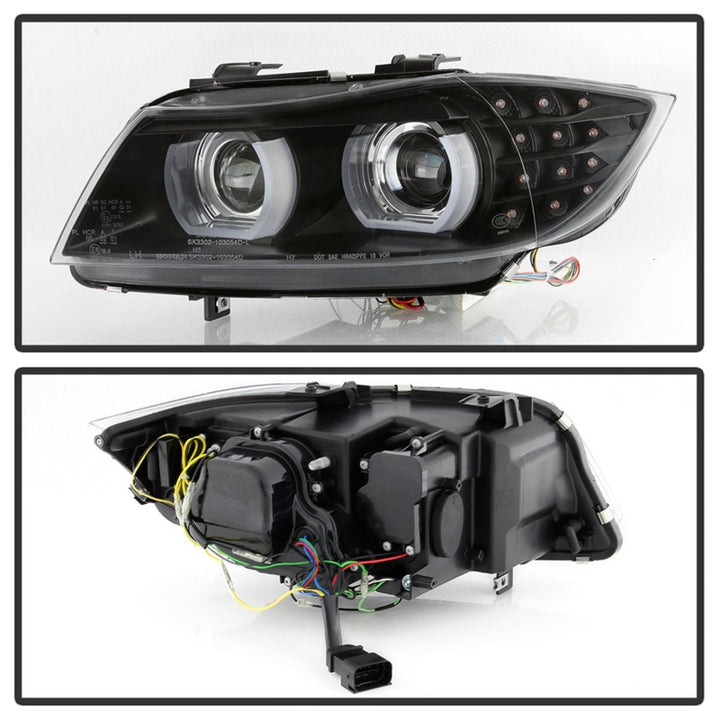 Spyder 09-12 BMW E90 3-Series 4DR Projector Headlights Halogen - LED - Black - PRO-YD-BMWE9009-BK - Bull Strap
