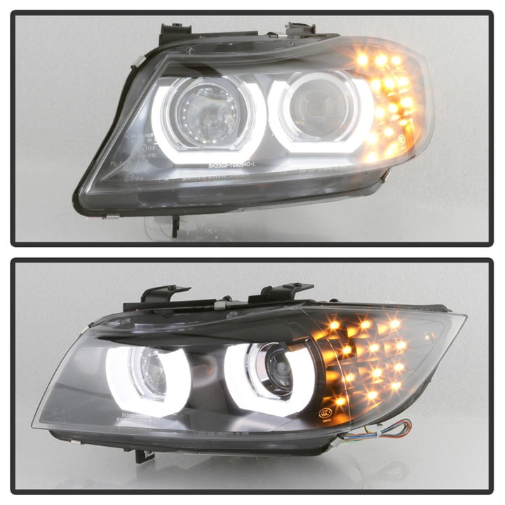 Spyder 09-12 BMW E90 3-Series 4DR Projector Headlights Halogen - LED - Black - PRO-YD-BMWE9009-BK - Bull Strap