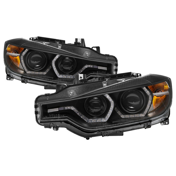 Spyder 12-14 BMW F30 3 Series 4DR Projector Headlights - LED DRL - Black (PRO-YD-BMWF3012-DRL-BK) - Bull Strap