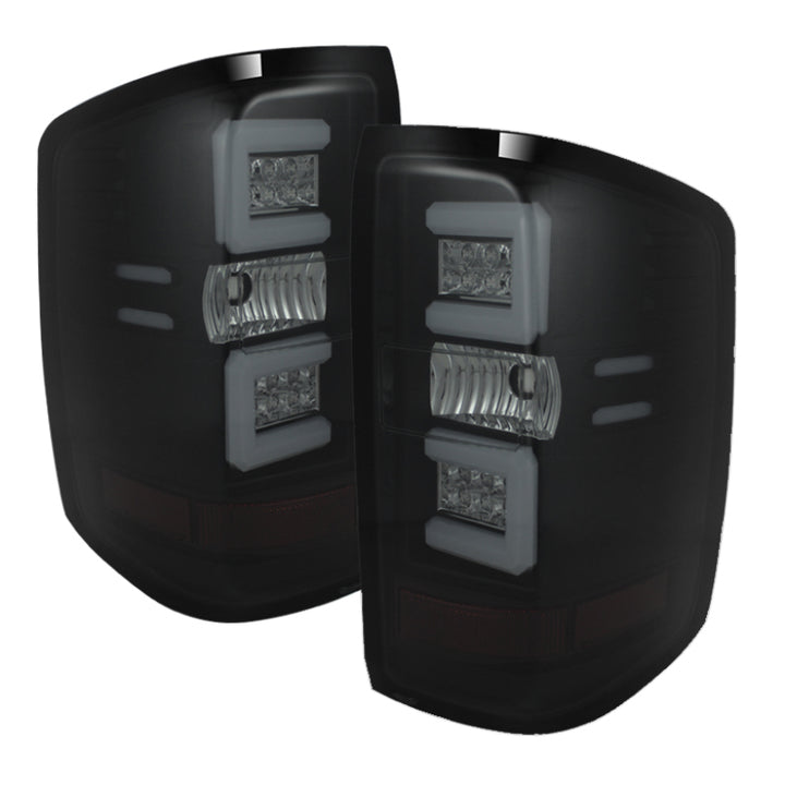 Spyder 14-18 Chevy 1500 / 15-19 GMC 3500 Dually / Bar LED Tail Lights Blk Smke ALT-YD-CS14-LBLED-BSM - Bull Strap