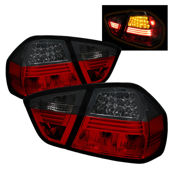 Spyder BMW E90 3-Series 06-08 4Dr LED Tail Lights Red Smoke ALT-YD-BE9006-LED-RS - Bull Strap
