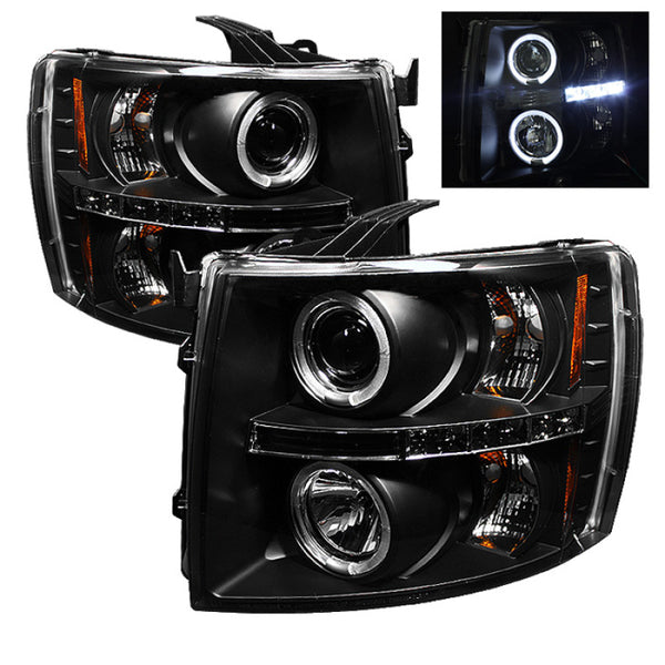 Spyder Chevy Silverado 1500 07-13 Projector Headlights LED Halo LED Blk PRO-YD-CS07-HL-BK - Bull Strap