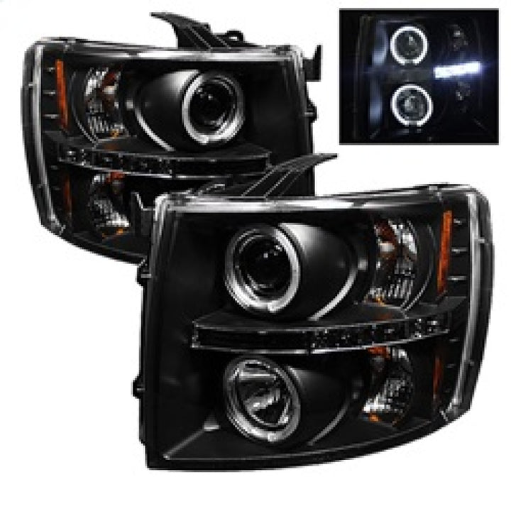 Spyder Chevy Silverado 1500 07-13 Projector Headlights LED Halo LED Blk PRO-YD-CS07-HL-BK - Bull Strap
