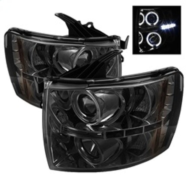 Spyder Chevy Silverado 1500 07-13 Projector Headlights LED Halo LED Smke PRO-YD-CS07-HL-SM - Bull Strap
