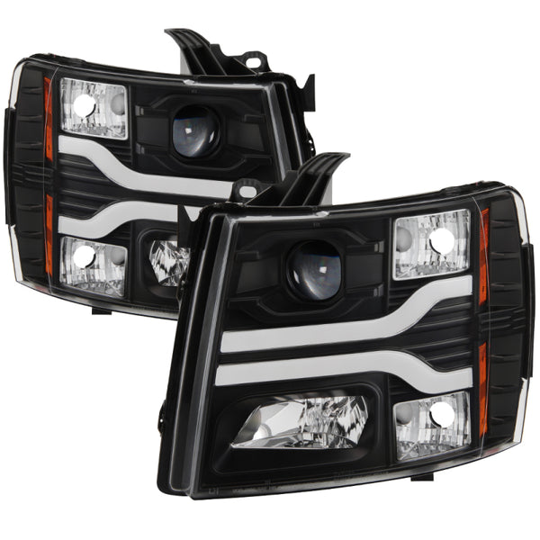 Spyder Chevy Silverado 1500 07-13 Version 3 Projector Headlights - Black PRO-YD-CS07V3-LBDRL-BK - Bull Strap