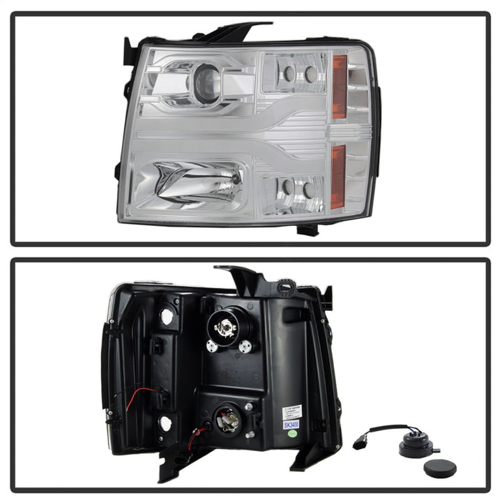 Spyder Chevy Silverado 1500 07-13 Version 3 Projector Headlights - Chrome PRO-YD-CS07V3-LBDRL-C - Bull Strap