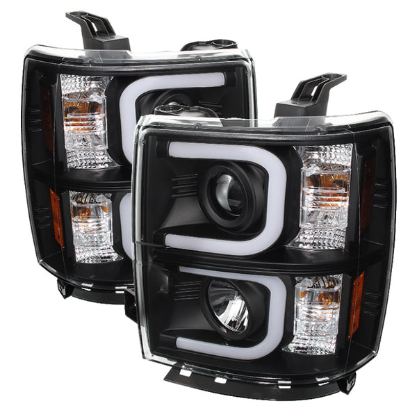 Spyder Chevy Silverado 1500 14-16 Projector Headlights Light Bar DRL Blk PRO-YD-CS14-LBDRL-BK - Bull Strap