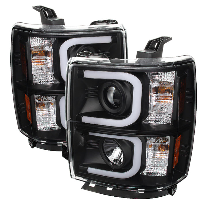 Spyder Chevy Silverado 1500 14-16 Projector Headlights Light Bar DRL Blk PRO-YD-CS14-LBDRL-BK - Bull Strap