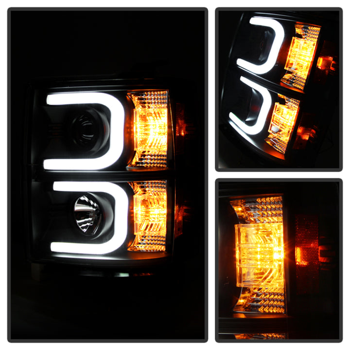 Spyder Chevy Silverado 1500 14-16 Projector Headlights Light Bar DRL Blk PRO-YD-CS14-LBDRL-BK - Bull Strap