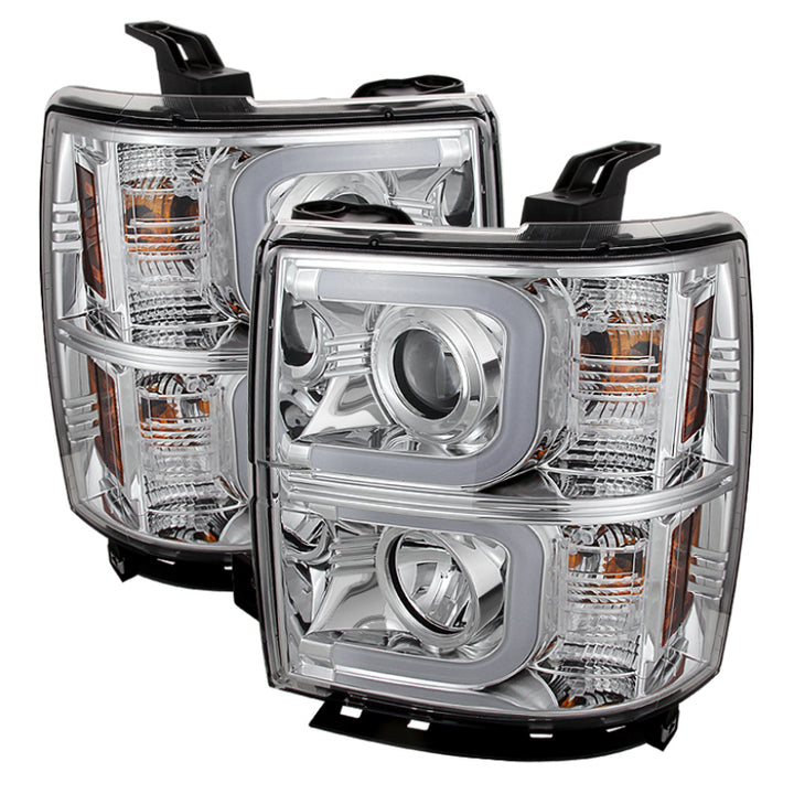 Spyder Chevy Silverado 1500 14-16 Projector Headlights Light Bar DRL Chrm PRO-YD-CS14-LBDRL-C - Bull Strap