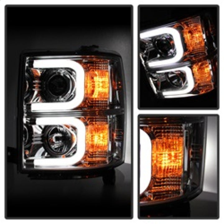 Spyder Chevy Silverado 1500 14-16 Projector Headlights Light Bar DRL Chrm PRO-YD-CS14-LBDRL-C - Bull Strap