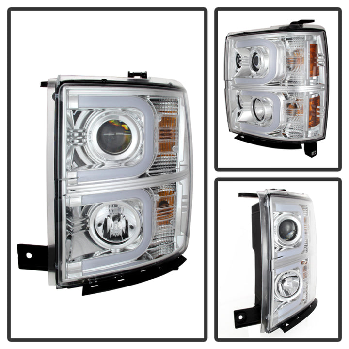 Spyder Chevy Silverado 1500 14-16 Projector Headlights Light Bar DRL Chrm PRO-YD-CS14-LBDRL-C - Bull Strap