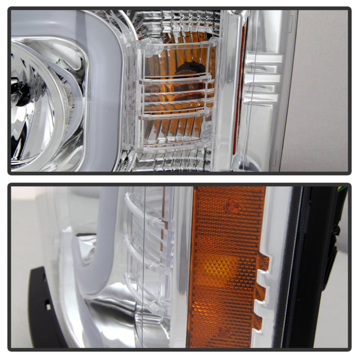 Spyder Chevy Silverado 1500 14-16 Projector Headlights Light Bar DRL Chrm PRO-YD-CS14-LBDRL-C - Bull Strap