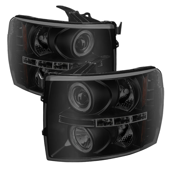 Spyder Chevy Silverado 1500/2500 07-13 Projector Headlights LED Halo LED Blk Smke PRO-YD-CS07-HL-BSM - Bull Strap