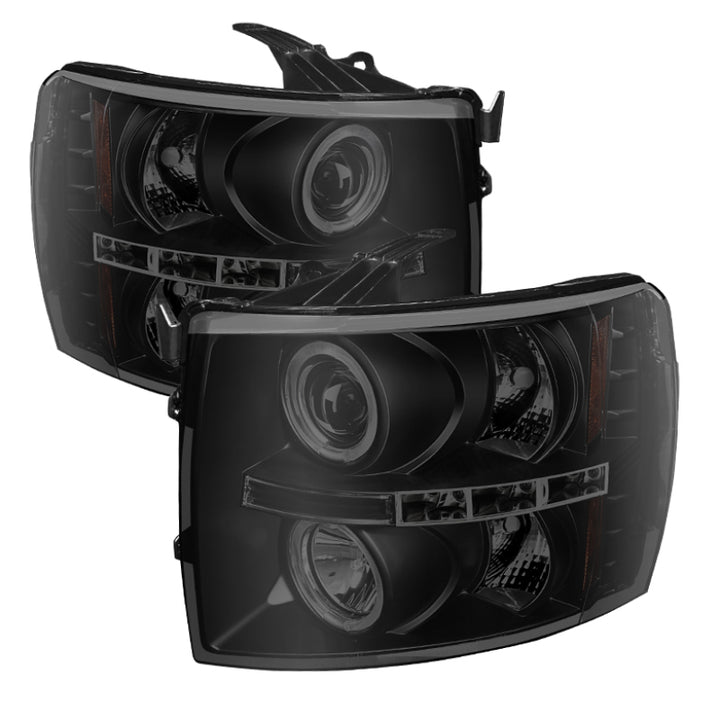 Spyder Chevy Silverado 1500/2500 07-13 Projector Headlights LED Halo LED Blk Smke PRO-YD-CS07-HL-BSM - Bull Strap